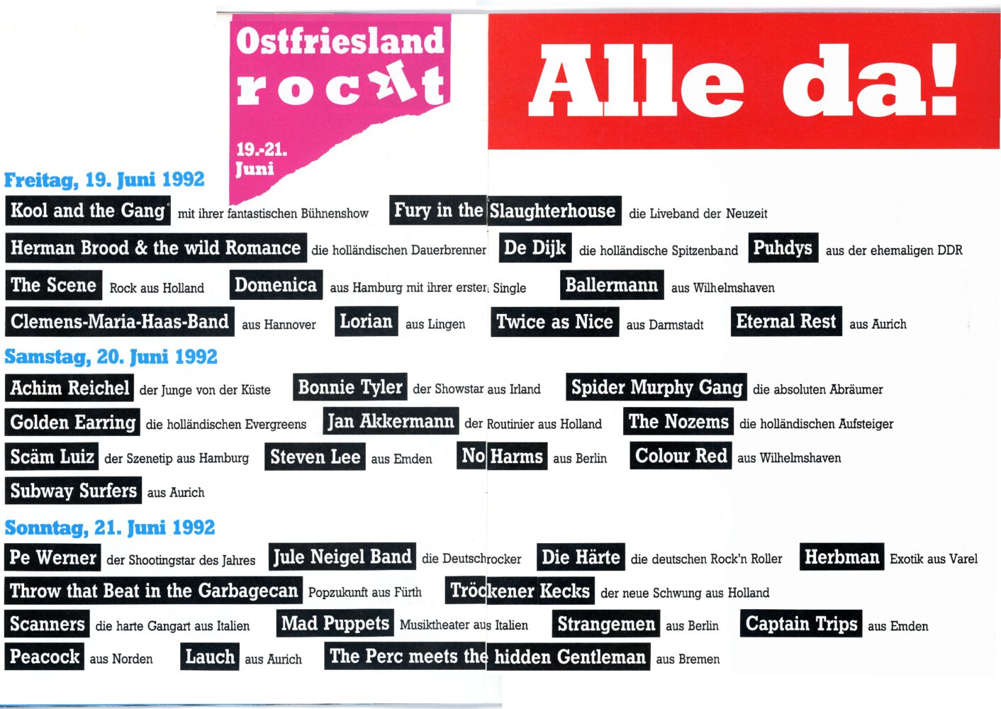 Open Air am Meer im Motodrom Halbemond 1992 Lineup